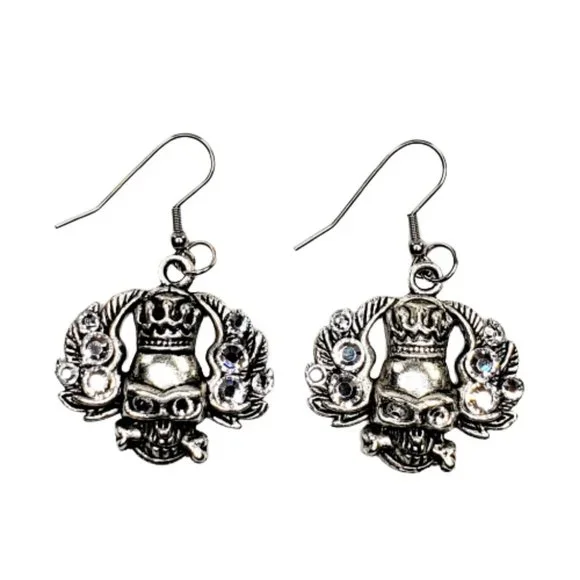 Skull with Wings Dangle Earring with Swarovski Crystals. New!!! - Picture 2 of 4